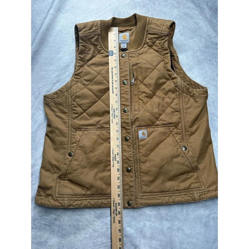 Carhartt Brown Boys Quilt Lined Canvas Snap Front Vest Logo Size XL (16/18)
